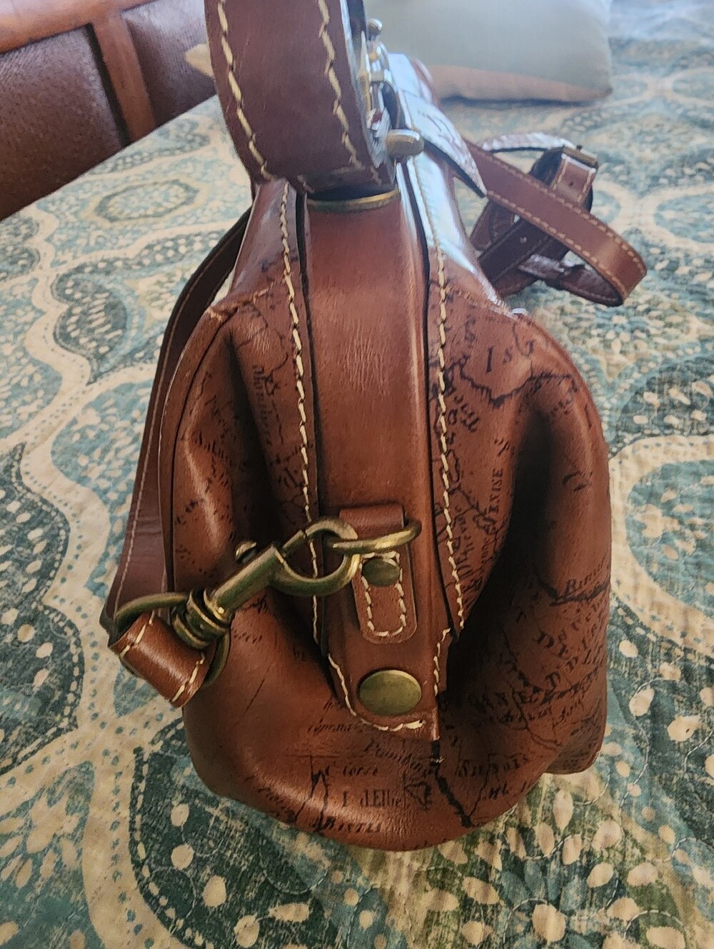 Patricia Nash Vaneto Kiss Lock Brown Map-Print Leather Crossbody Bag - Picture 10 of 14